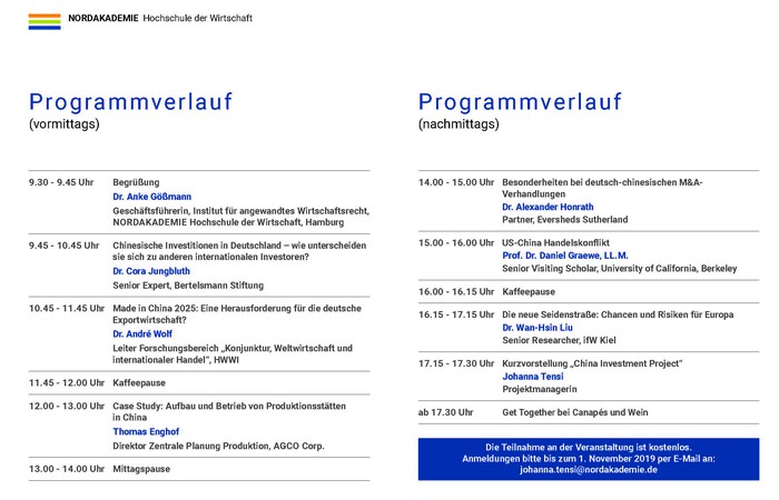 4. Jahrestagung des Instituts für angewandtes Wirtschaftsrecht „Deutsch-Chinesische Investitionen“